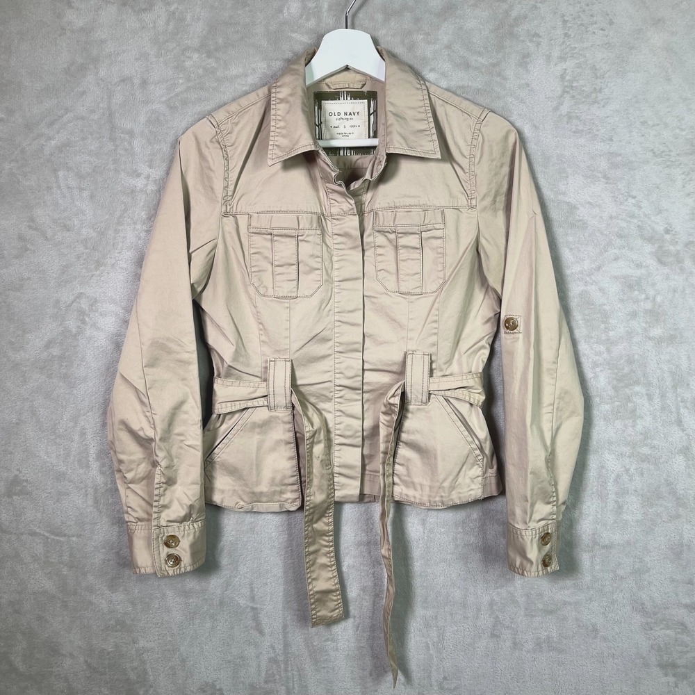 Old Navy Chore Jacket Womens S Utility Belted Military Safari Cargo‎ Pockets Y2K